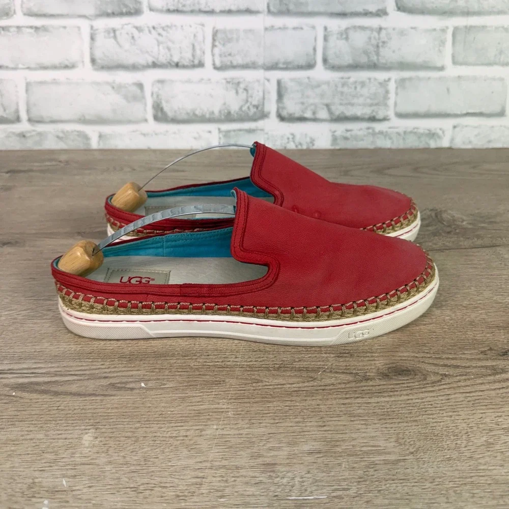 UGG Tioga Espadrille Slip On Leather Whipstitch Red Womens 9